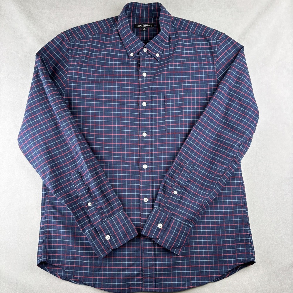J.Crew Mercantile Flex Shirt Men L Blue Red Plaid Button Down Long Sleeve Casual
